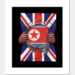 North Korea Flag Great Britain Flag Ripped - Gift for North Korean From North Korea Posters and Art